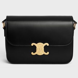 Structured Black Crossbody with Gold Buckle Detail celine
